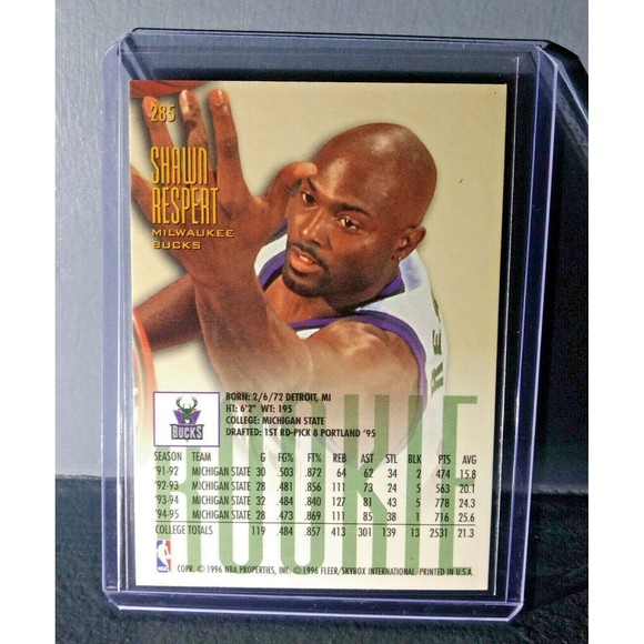 1995-96 Shawn Respert #285 Fleer Ultra Rookie Basketball Card - Picture 2 of 2